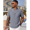 image:imageCOOFANDY Mens Linen Henley Shirt Short Sleeve Casual Summer Beach Hippie T ShirtsBlue