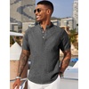 image:imageCOOFANDY Mens Linen Henley Shirt Short Sleeve Casual Summer Beach Hippie T ShirtsDark Grey