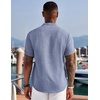 image:imageCOOFANDY Mens Linen Henley Shirt Short Sleeve Casual Summer Beach Hippie T ShirtsGrey Blue