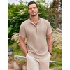 image:imageCOOFANDY Mens Linen Henley Shirt Short Sleeve Casual Summer Beach Hippie T ShirtsKhaki