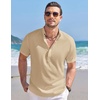 image:imageCOOFANDY Mens Linen Henley Shirt Short Sleeve Casual Summer Beach Hippie T ShirtsLight Khaki