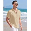 image:imageCOOFANDY Mens Linen Henley Shirt Short Sleeve Casual Summer Beach Hippie T ShirtsLight Khaki
