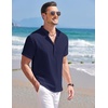 image:imageCOOFANDY Mens Linen Henley Shirt Short Sleeve Casual Summer Beach Hippie T ShirtsNavy Blue