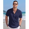 image:imageCOOFANDY Mens Linen Henley Shirt Short Sleeve Casual Summer Beach Hippie T ShirtsNavy Blue
