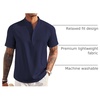 image:imageCOOFANDY Mens Linen Henley Shirt Short Sleeve Casual Summer Beach Hippie T ShirtsNavy Blue