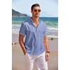 image:imageCOOFANDY Mens Linen Henley Shirt Short Sleeve Casual Summer Beach Hippie T ShirtsStriped Blue