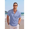 image:imageCOOFANDY Mens Linen Henley Shirt Short Sleeve Casual Summer Beach Hippie T ShirtsStriped Blue