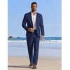 image:imageCOOFANDY Mens Linen Suits 2 Piece Regular Fit Suits Set Casual Lightweight Blazer Jacket and Pants for Summer WeddingNavy Blue