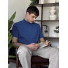 image:imageCOOFANDY Mens Mock Turtleneck Shirts Casual Premium Cotton Short Sleeve Shirt Basic Half Neck TShirtsDark Blue