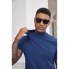 image:imageCOOFANDY Mens Mock Turtleneck Shirts Casual Premium Cotton Short Sleeve Shirt Basic Half Neck TShirtsDark Blue