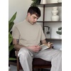 image:imageCOOFANDY Mens Mock Turtleneck Shirts Casual Premium Cotton Short Sleeve Shirt Basic Half Neck TShirtsLight Khaki