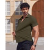 image:imageCOOFANDY Mens Muscle Fit Dress Shirts Stretch Wrinkle Free Short Sleeve Button Down Shirt Casual Solid Untucked ShirtArmy Green