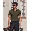 image:imageCOOFANDY Mens Muscle Fit Dress Shirts Stretch Wrinkle Free Short Sleeve Button Down Shirt Casual Solid Untucked ShirtArmy Green