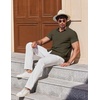image:imageCOOFANDY Mens Muscle Fit Dress Shirts Stretch Wrinkle Free Short Sleeve Button Down Shirt Casual Solid Untucked ShirtArmy Green