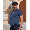 image:imageCOOFANDY Mens Muscle Fit Dress Shirts Stretch Wrinkle Free Short Sleeve Button Down Shirt Casual Solid Untucked ShirtDeep Blue