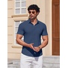 image:imageCOOFANDY Mens Muscle Fit Dress Shirts Stretch Wrinkle Free Short Sleeve Button Down Shirt Casual Solid Untucked ShirtDeep Blue
