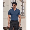 image:imageCOOFANDY Mens Muscle Fit Dress Shirts Stretch Wrinkle Free Short Sleeve Button Down Shirt Casual Solid Untucked ShirtDeep Blue