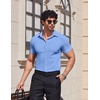 image:imageCOOFANDY Mens Muscle Fit Dress Shirts Stretch Wrinkle Free Short Sleeve Button Down Shirt Casual Solid Untucked ShirtLight Blue