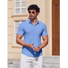 image:imageCOOFANDY Mens Muscle Fit Dress Shirts Stretch Wrinkle Free Short Sleeve Button Down Shirt Casual Solid Untucked ShirtLight Blue