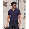 image:imageCOOFANDY Mens Muscle Fit Dress Shirts Stretch Wrinkle Free Short Sleeve Button Down Shirt Casual Solid Untucked ShirtNavy Blue