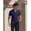 image:imageCOOFANDY Mens Muscle Fit Dress Shirts Stretch Wrinkle Free Short Sleeve Button Down Shirt Casual Solid Untucked ShirtNavy Blue