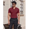 image:imageCOOFANDY Mens Muscle Fit Dress Shirts Stretch Wrinkle Free Short Sleeve Button Down Shirt Casual Solid Untucked ShirtWine Red