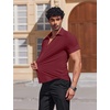 image:imageCOOFANDY Mens Muscle Fit Dress Shirts Stretch Wrinkle Free Short Sleeve Button Down Shirt Casual Solid Untucked ShirtWine Red