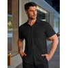 image:imageCOOFANDY Mens Muscle Fit Dress Shirts Stretch WrinkleFree Short Sleeve Casual Button Down ShirtsBlack