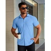image:imageCOOFANDY Mens Muscle Fit Dress Shirts Stretch WrinkleFree Short Sleeve Casual Button Down ShirtsLight Blue