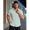 image:imageCOOFANDY Mens Muscle Fit Dress Shirts Stretch WrinkleFree Short Sleeve Casual Button Down ShirtsLight Green