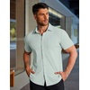 image:imageCOOFANDY Mens Muscle Fit Dress Shirts Stretch WrinkleFree Short Sleeve Casual Button Down ShirtsLight Green