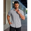 image:imageCOOFANDY Mens Muscle Fit Dress Shirts Stretch WrinkleFree Short Sleeve Casual Button Down ShirtsLight Grey