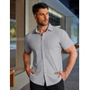 image:imageCOOFANDY Mens Muscle Fit Dress Shirts Stretch WrinkleFree Short Sleeve Casual Button Down ShirtsLight Grey