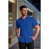 image:imageCOOFANDY Mens Muscle Fit Dress Shirts Stretch WrinkleFree Short Sleeve Casual Button Down ShirtsRoyal Blue