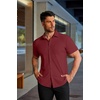 image:imageCOOFANDY Mens Muscle Fit Dress Shirts Stretch WrinkleFree Short Sleeve Casual Button Down ShirtsWine Red