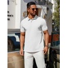 image:imageCOOFANDY Mens Polo Shirts 100 Cotton Heavyweight Short Sleeve Button Golf Shirts Classic Pullover Ribbed Collar and CuffsAll White