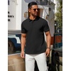 image:imageCOOFANDY Mens Polo Shirts 100 Cotton Heavyweight Short Sleeve Button Golf Shirts Classic Pullover Ribbed Collar and CuffsBlack