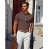 image:imageCOOFANDY Mens Polo Shirts 100 Cotton Heavyweight Short Sleeve Button Golf Shirts Classic Pullover Ribbed Collar and CuffsBrown