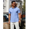 image:imageCOOFANDY Mens Polo Shirts 100 Cotton Heavyweight Short Sleeve Button Golf Shirts Classic Pullover Ribbed Collar and CuffsClear Blue