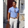 image:imageCOOFANDY Mens Polo Shirts 100 Cotton Heavyweight Short Sleeve Button Golf Shirts Classic Pullover Ribbed Collar and CuffsClear Blue