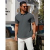 image:imageCOOFANDY Mens Polo Shirts 100 Cotton Heavyweight Short Sleeve Button Golf Shirts Classic Pullover Ribbed Collar and CuffsDark Grey Green