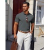 image:imageCOOFANDY Mens Polo Shirts 100 Cotton Heavyweight Short Sleeve Button Golf Shirts Classic Pullover Ribbed Collar and CuffsDark Grey Green