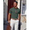 image:imageCOOFANDY Mens Polo Shirts 100 Cotton Heavyweight Short Sleeve Button Golf Shirts Classic Pullover Ribbed Collar and CuffsGreen