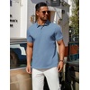 image:imageCOOFANDY Mens Polo Shirts 100 Cotton Heavyweight Short Sleeve Button Golf Shirts Classic Pullover Ribbed Collar and CuffsGrey Blue
