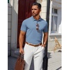 image:imageCOOFANDY Mens Polo Shirts 100 Cotton Heavyweight Short Sleeve Button Golf Shirts Classic Pullover Ribbed Collar and CuffsGrey Blue