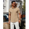 image:imageCOOFANDY Mens Polo Shirts 100 Cotton Heavyweight Short Sleeve Button Golf Shirts Classic Pullover Ribbed Collar and CuffsKhaki