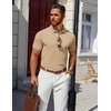 image:imageCOOFANDY Mens Polo Shirts 100 Cotton Heavyweight Short Sleeve Button Golf Shirts Classic Pullover Ribbed Collar and CuffsKhaki