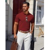 image:imageCOOFANDY Mens Polo Shirts 100 Cotton Heavyweight Short Sleeve Button Golf Shirts Classic Pullover Ribbed Collar and CuffsWine Red