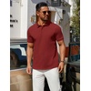 image:imageCOOFANDY Mens Polo Shirts 100 Cotton Heavyweight Short Sleeve Button Golf Shirts Classic Pullover Ribbed Collar and CuffsWine Red