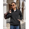 image:imageCOOFANDY Mens Quarter Zip Pullover Quilted Sweatshirt Knit Long Sleeve Mock Neck Sweater Polo with PocketAblack